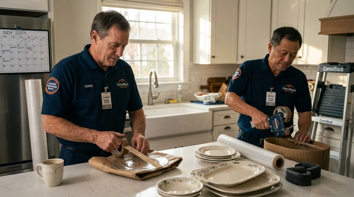Professional crew packing kitchen dishware in West Hollywood, CA